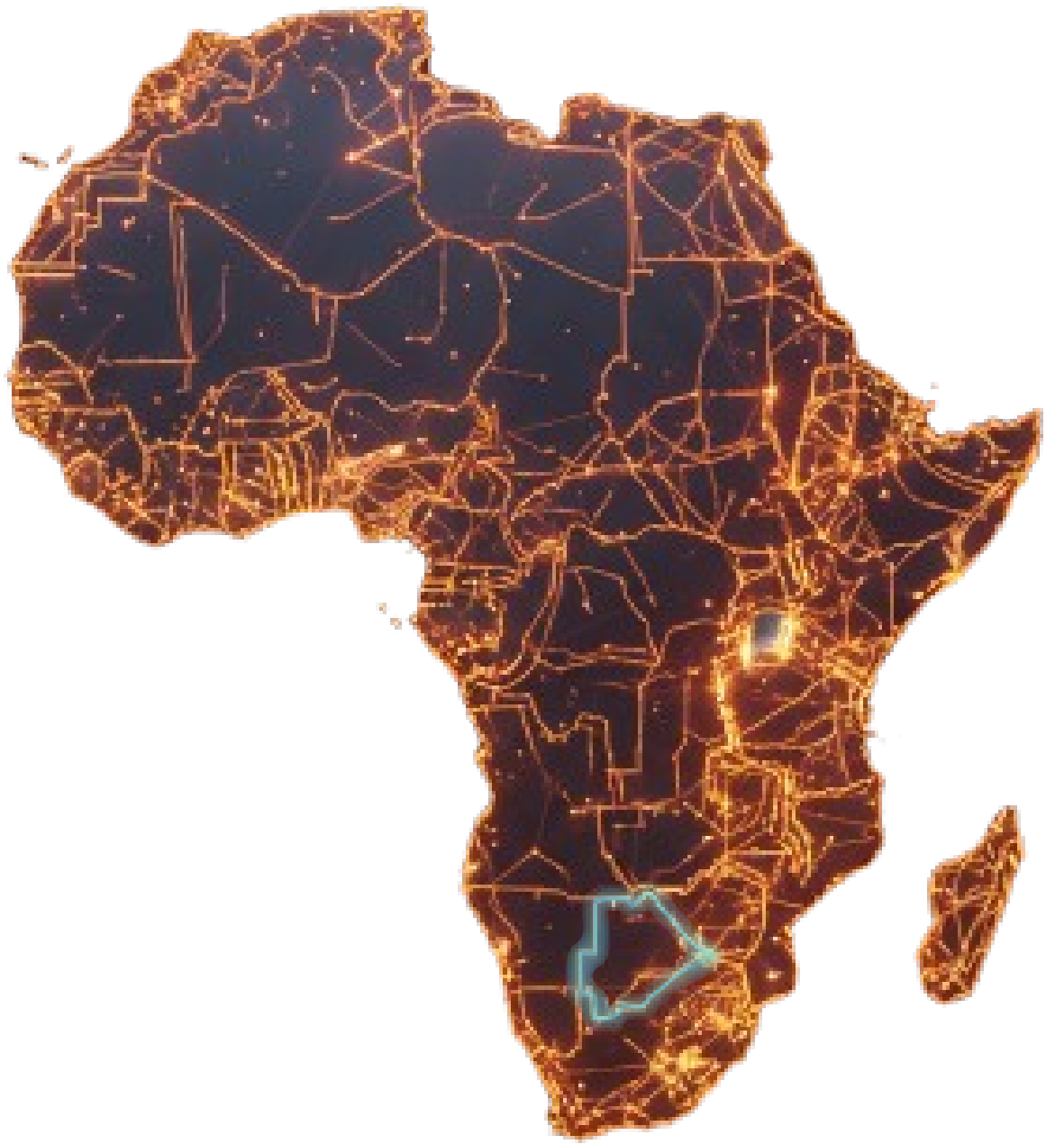 Map of Africa with a focus on Botswana